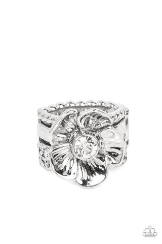 Prismatically Petunia - White Paparazzi Ring (R045)