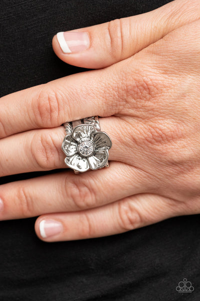 Prismatically Petunia - White Paparazzi Ring (R045)