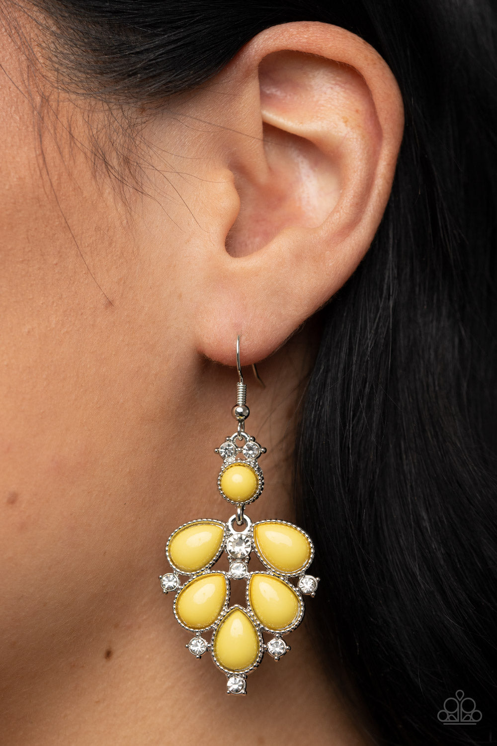 Transcendental Teardrops - Yellow Paparazzi Earring (PZ-999)