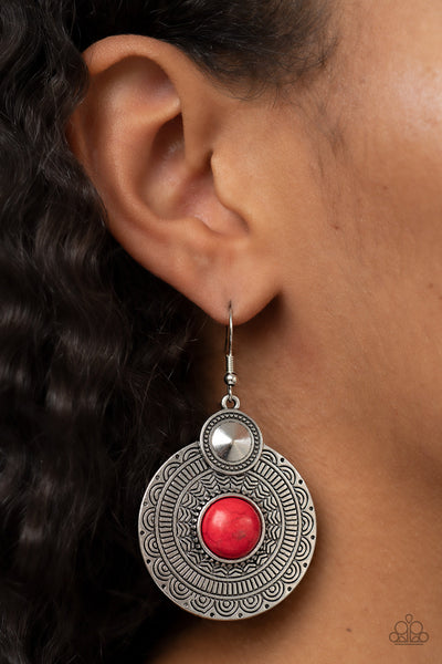 Terra Throwdown - Red Paparazzi Earring (#3878)