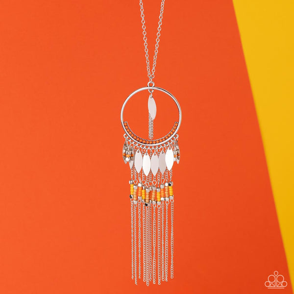 Dancing Dreamcatcher - Orange Paparazzi Necklace (#4912)