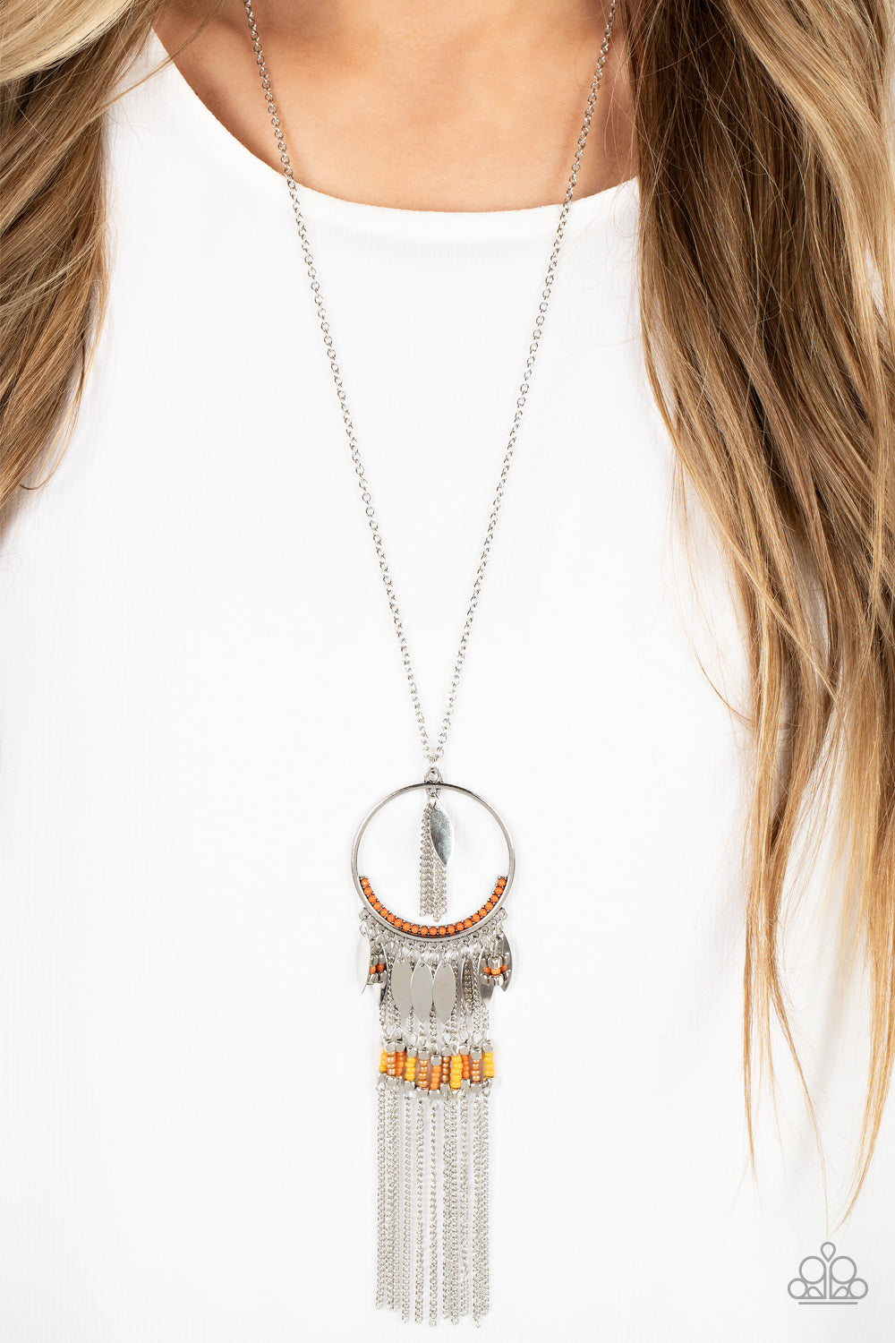 Dancing Dreamcatcher - Orange Paparazzi Necklace (PZ-4912)