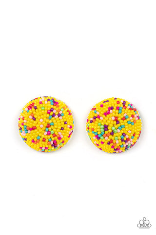 Kaleidoscope Sky - Yellow Paparazzi Earring (#3416)