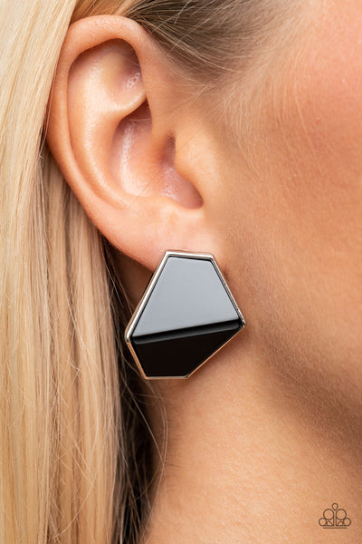 Generically Geometric - Black Paparazzi Earring (#2179)