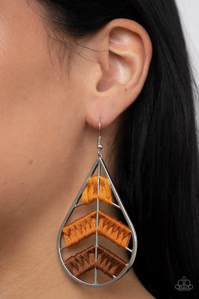 Nice Threads - Orange Paparazzi Earring (#3777)