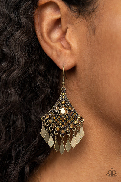 Indie Iridescence - Brass Paparazzi Earring (#4503)