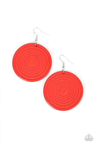 Caribbean Cymbal - Red Paparazzi Earring (#1062)