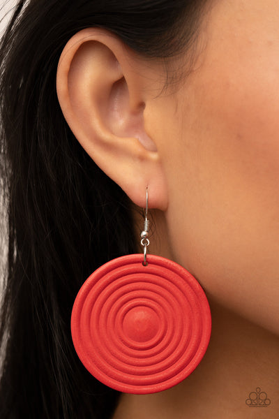 Caribbean Cymbal - Red Paparazzi Earring (#1062)