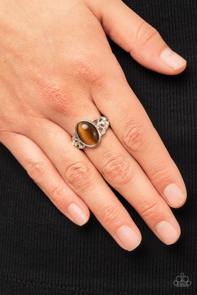 Crystals and Cats Eye - Brown Paparazzi Ring (R396)