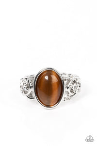 Crystals and Cats Eye - Brown Paparazzi Ring (R396)