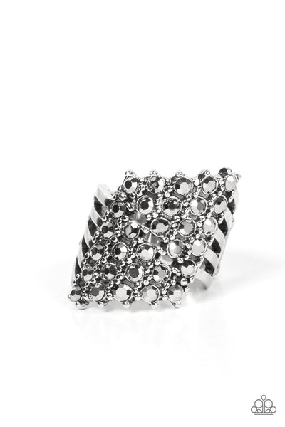 Slanted Smolder - Silver Paparazzi Ring (R410)