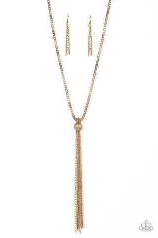 Metallic MESH-Up - Brass Paparazzi Necklace (#3576)