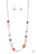 Barefoot Bohemian - Red Paparazzi  Necklace (PZ-839)