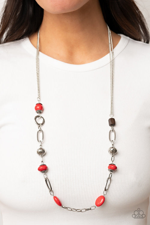 Barefoot Bohemian - Red Paparazzi  Necklace (PZ-839)