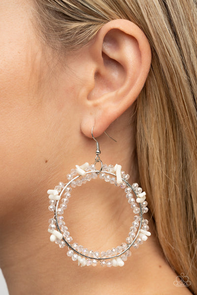 Ocean Surf - White Paparazzi Earring (#1471)