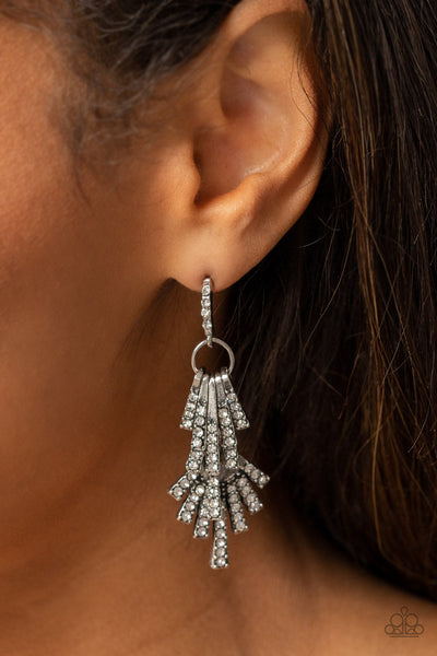 Fan of Glam - White Paparazzi Earring (#4256)