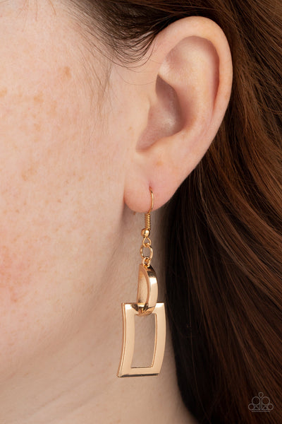 Blazing Buckles - Gold Paparazzi Earring (#4790)