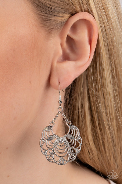 Frilly Finesse - Silver Paparazzi Earring (#5491)