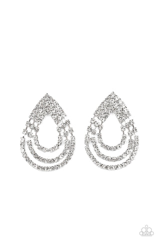 Take a POWER Stance - White Paparazzi Earring (PZ-4974)