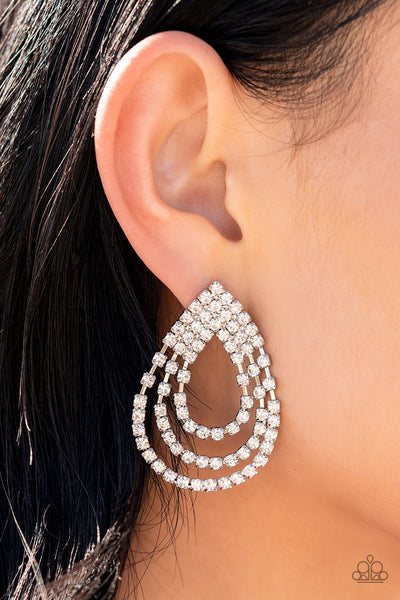 Take a POWER Stance - White Paparazzi Earring (PZ-4974)