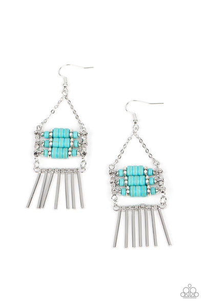 Tribal Tapestry - Blue Paparazzi Earring (#3917)