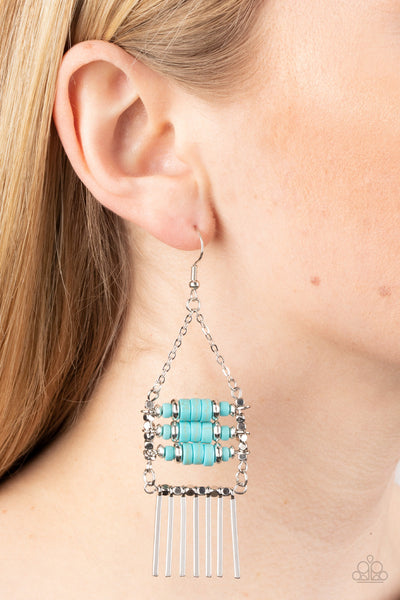 Tribal Tapestry - Blue Paparazzi Earring (#3917)