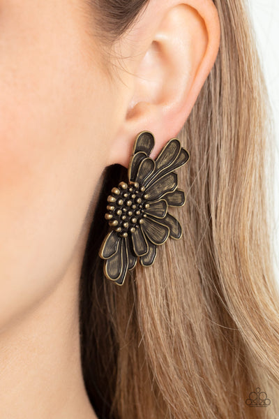 Farmstead Meadow - Brass Paparazzi Earring (#4387)