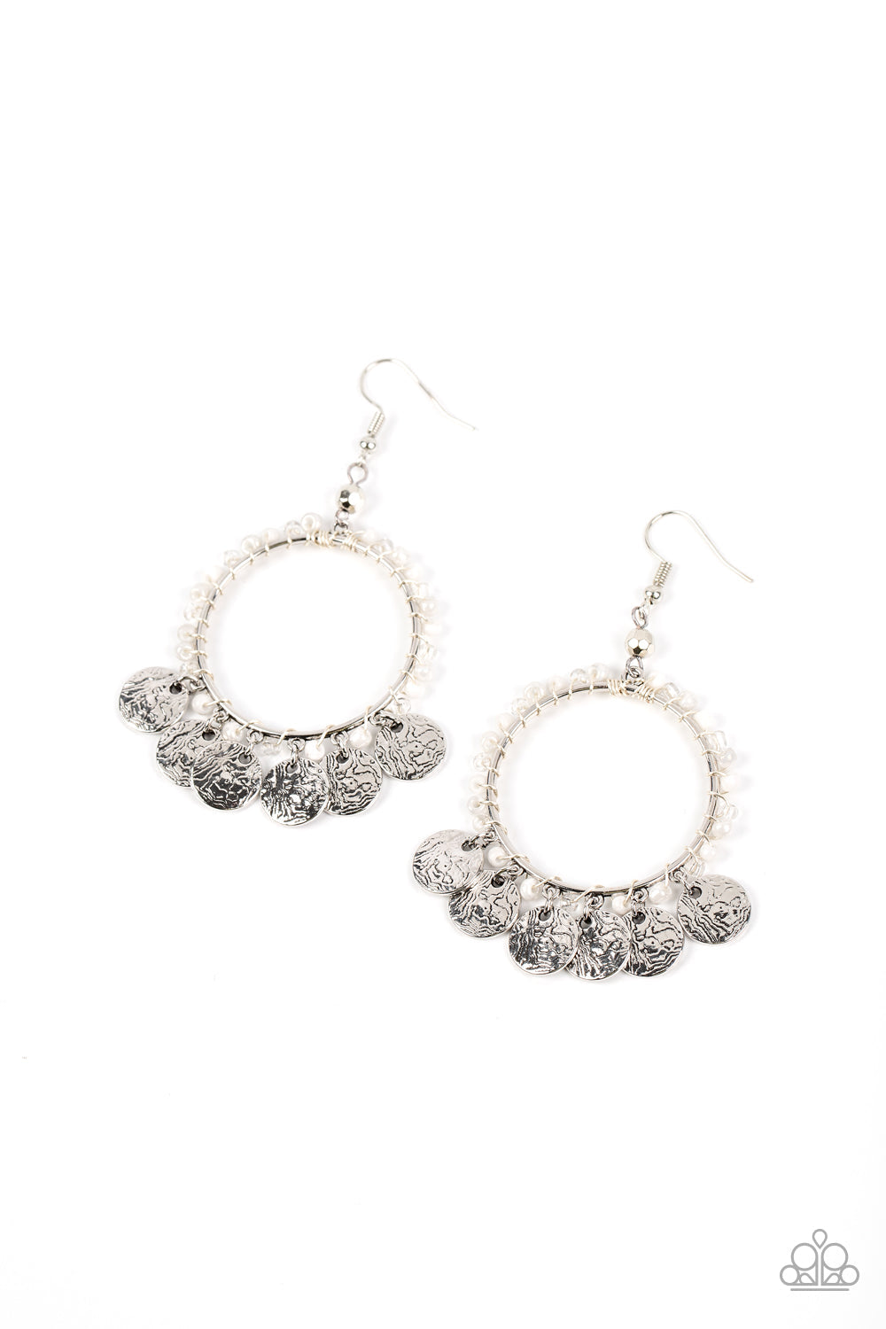 Bohemian Beach Blast - White Paparazzi Earring (#3119)