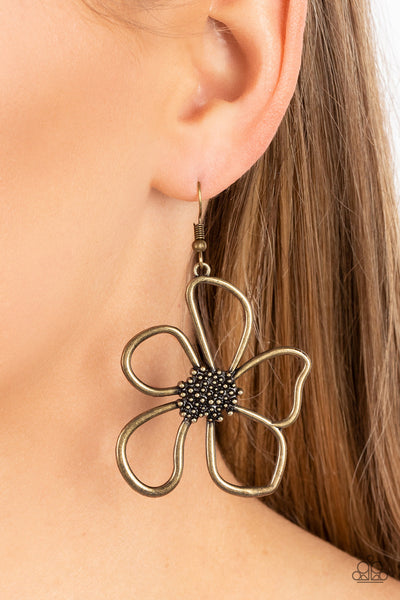 Wildflower Walkway - Brass Paparazzi Earring (#4004)