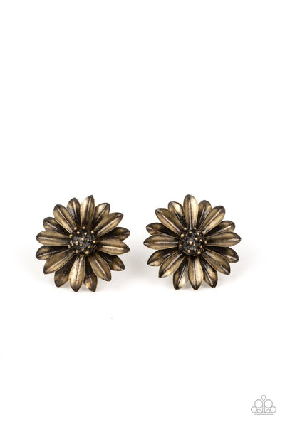 Daisy Dilemma - Brass Paparazzi Earring (#946)