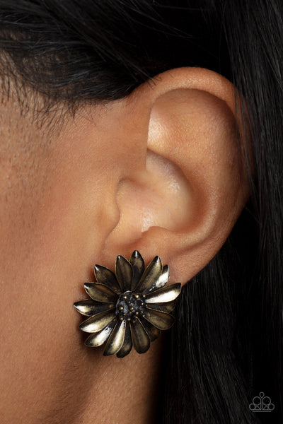 Daisy Dilemma - Brass Paparazzi Earring (#946)