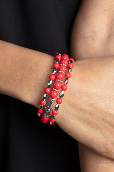 Colorfully Coiled - Red Paparazzi Bracelet (#1992)