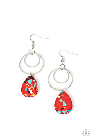 Terrazzo Tempo - Red  Paparazzi Earring (#2184)