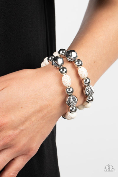 Sagebrush Saga - White Paparazzi Bracelet (#4192)