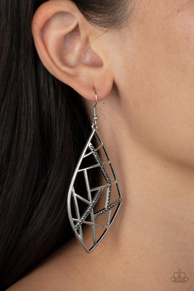 Geo Grid - Silver Paparazzi Earring (#5475)