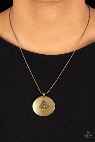 Center of the Cosmos - Brass Paparazzi Necklace (#3592)