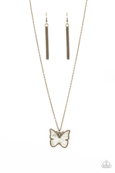 Gives Me Butterflies - Brass Paparazzi Necklace (#4956)