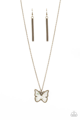 Gives Me Butterflies - Brass Paparazzi Necklace (#4956)