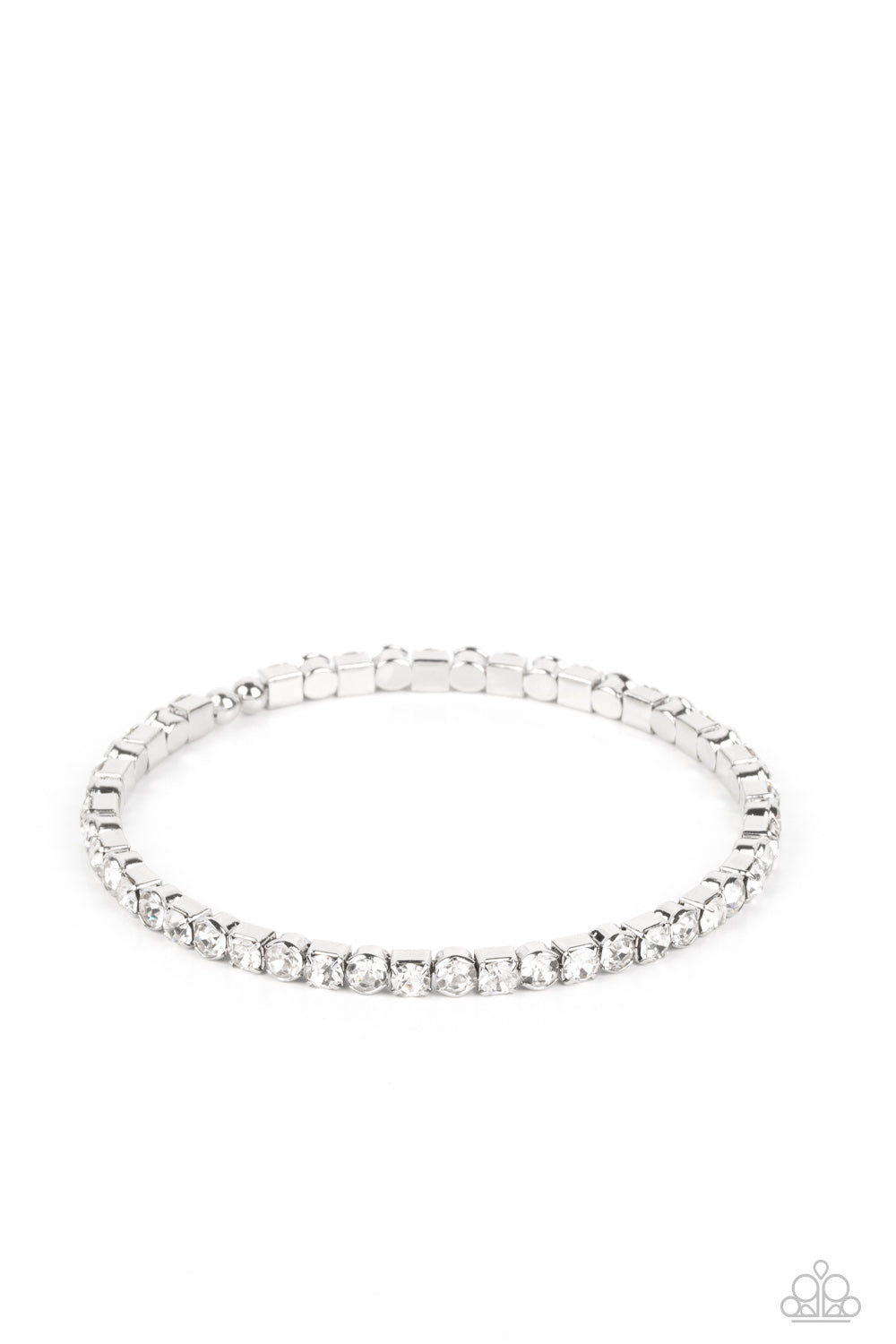 Rhinestone Spell - White Paparazzi Bracelet (#2388)