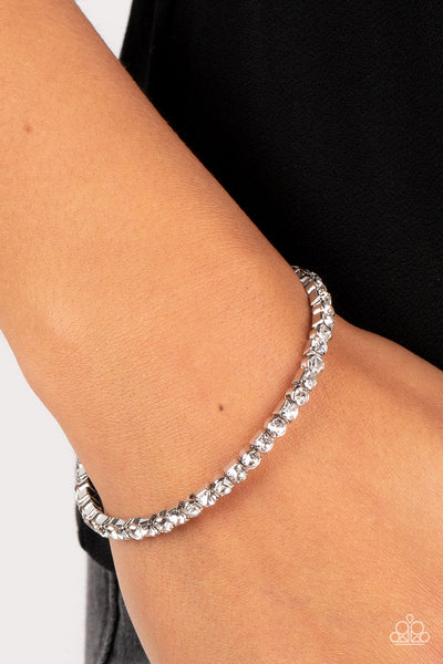 Rhinestone Spell - White Paparazzi Bracelet (#2388)