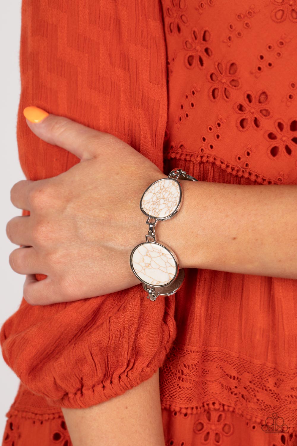 Flat Out Frontier - White Paparazzi Bracelet (PZ-775)