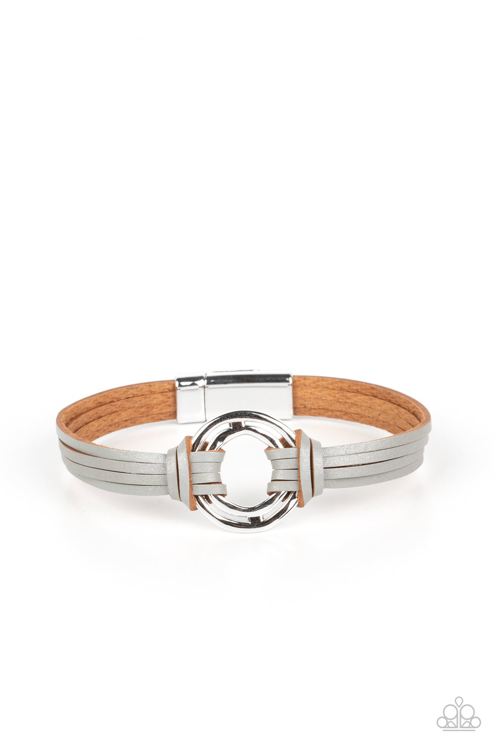 Paparazzi Free Range Fashion Silver Circle Leather Magnet Bracelet (W103)