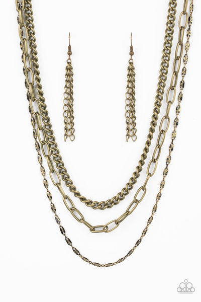 Galvanized Grit - Brass Paparazzi Necklace (#4944)