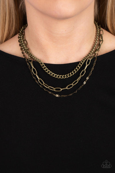 Galvanized Grit - Brass Paparazzi Necklace (#4944)