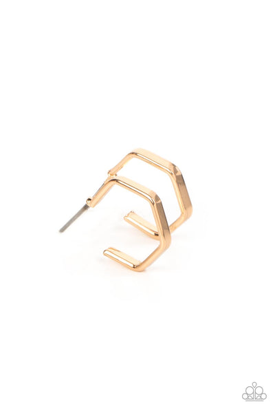 Haute Hexagons - Gold Paparazzi Earring (5086)