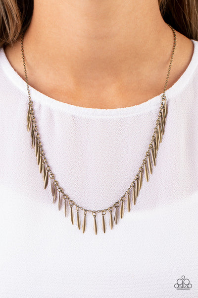 Striking Sheen - Brass Paparazzi Necklace (#2903)