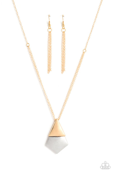 Posh Pyramid - Gold Paparazzi Necklace (#3689)