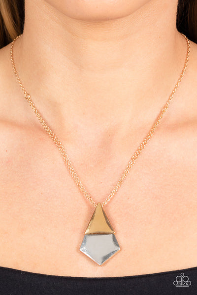 Posh Pyramid - Gold Paparazzi Necklace (#3689)