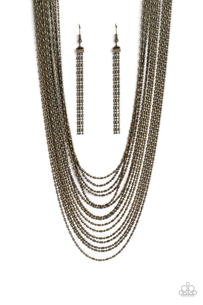 Cascading Chains - Brass Paparazzi Necklace (2692)