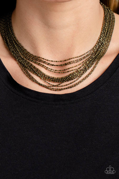 Cascading Chains - Brass Paparazzi Necklace (2692)